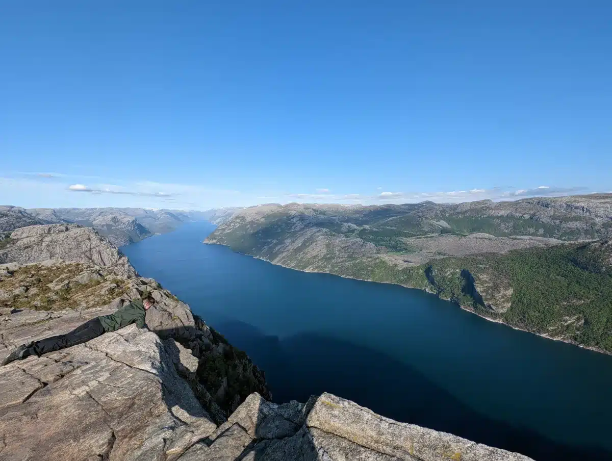 Our road trip in Scandinavia in a converted vehicle: our complete guide Preikestolen Norway, view of the Lyselfjord waters