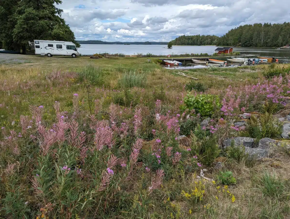 camping car suede bivouac sauvage au bord de l'eau